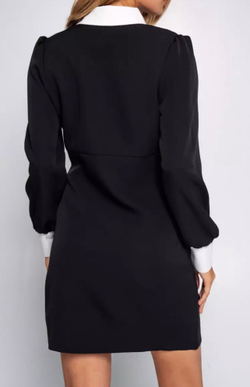 Платье черное мини школьное с длинным рукавом, демисезон, 80% полиэстер / 20% хлопок