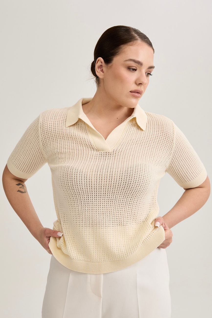 Поло вязаное ажурное, сливочный
