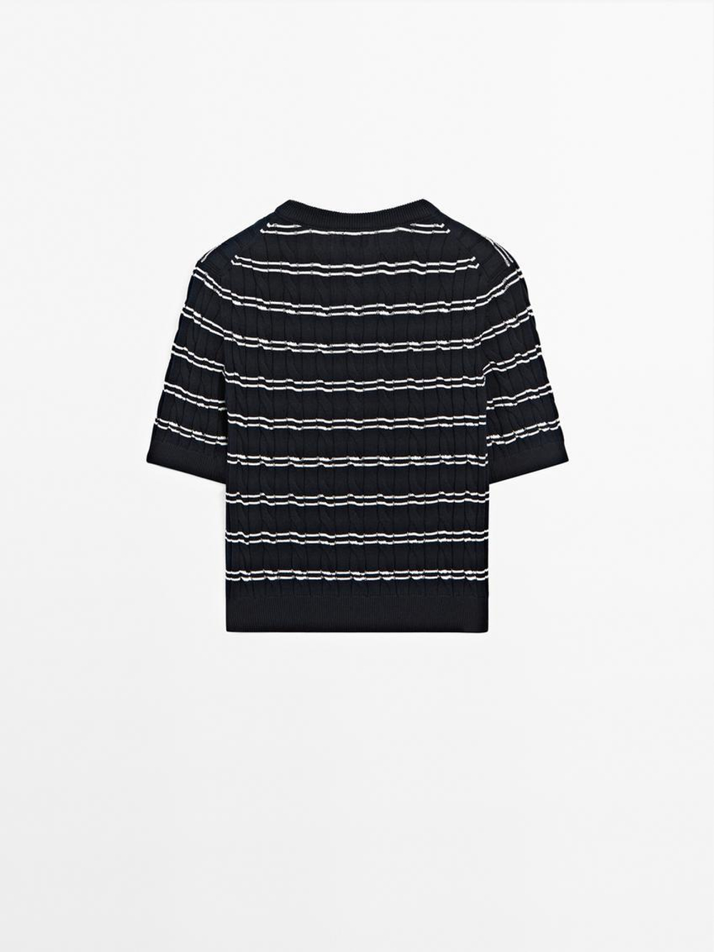 Massimo Dutti Хлопковый свитер с коротким рукавом, темно-синий