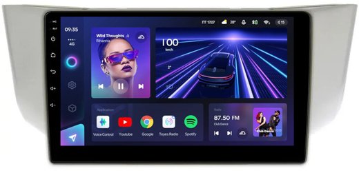 Магнитола для Toyota Harrier XU30 2003-2013, Lexus RX 2003-2009 (монохром, рамка вниз) - Teyes CC3L монитор 9" IPS на Android 10, 8-ядер, CarPlay, 4G SIM-слот