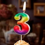 Свеча Цифра, 3 Радуга, Градиент, 4,3 см, 1 шт.