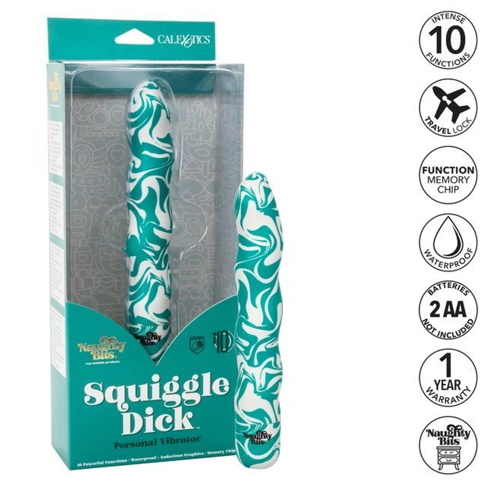 Волнообразный вибратор Squiggle Dick - 15,25 см. (Цвет: зеленый с белым)