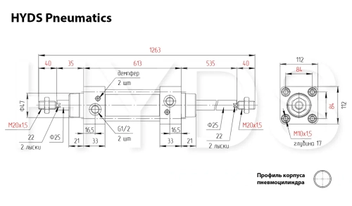 SCD 100x500-S Пневмоцилиндр с двусторонним штоком