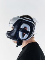 Шлем боксерский LEADERS LS ULTRA с бамперной защитой BL/SIL  кожа, синий тёмный/серебристый