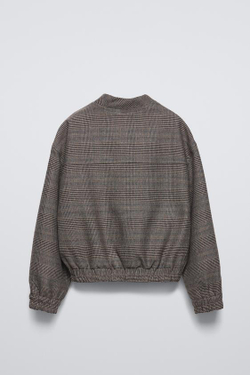 ZARA КУРТКА-БОМБЕР В КЛЕТКУ, РЫЖЕВАТО-КОРИЧНЕВЫЙ