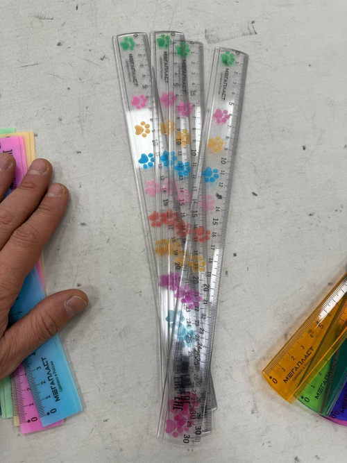 Линейка 30 см. пластиковая, 4 шт., прозрачная лапки