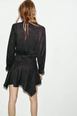 ZARA МИНИ-ПЛАТЬЕ ИЗ ИСКУССТВЕННОЙ ЗАМШИ С РЕМНЕМ, КОРИЧНЕВЫЙ