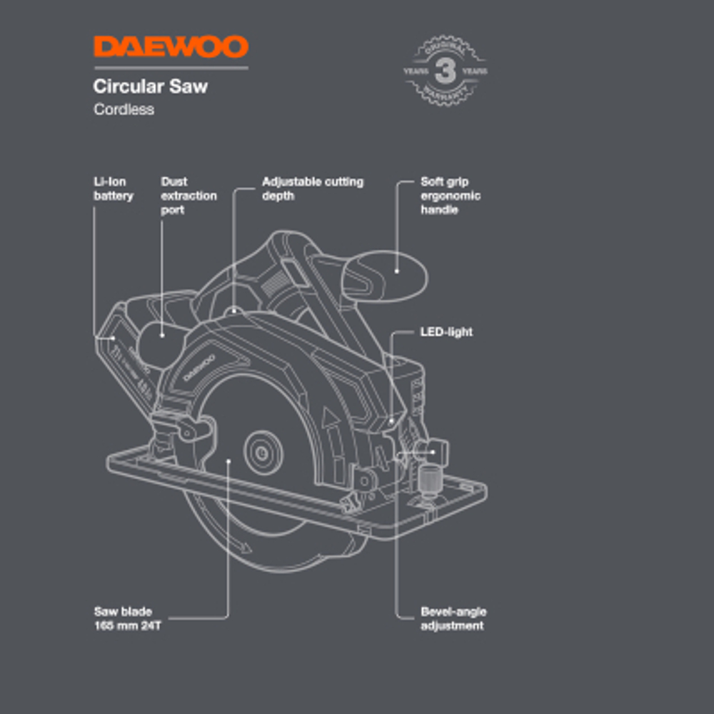 Пила дисковая аккумуляторная DAEWOO DAS 1621LI SET