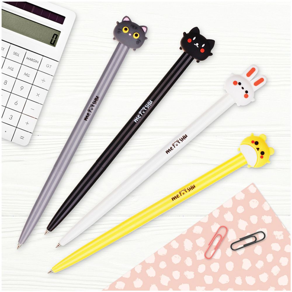 Ручка шариковая автоматическая MESHU "Cute Friends" синяя, с топпером, 1шт