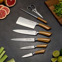 НАБОР НОЖЕЙ AGNESS С НОЖНИЦАМИ И МУСАТОМ НА ПЛАСТИКОВОЙ ПОДСТАВКЕ, 8 ПРЕДМЕТОВ (КОР=6НАБОР.)