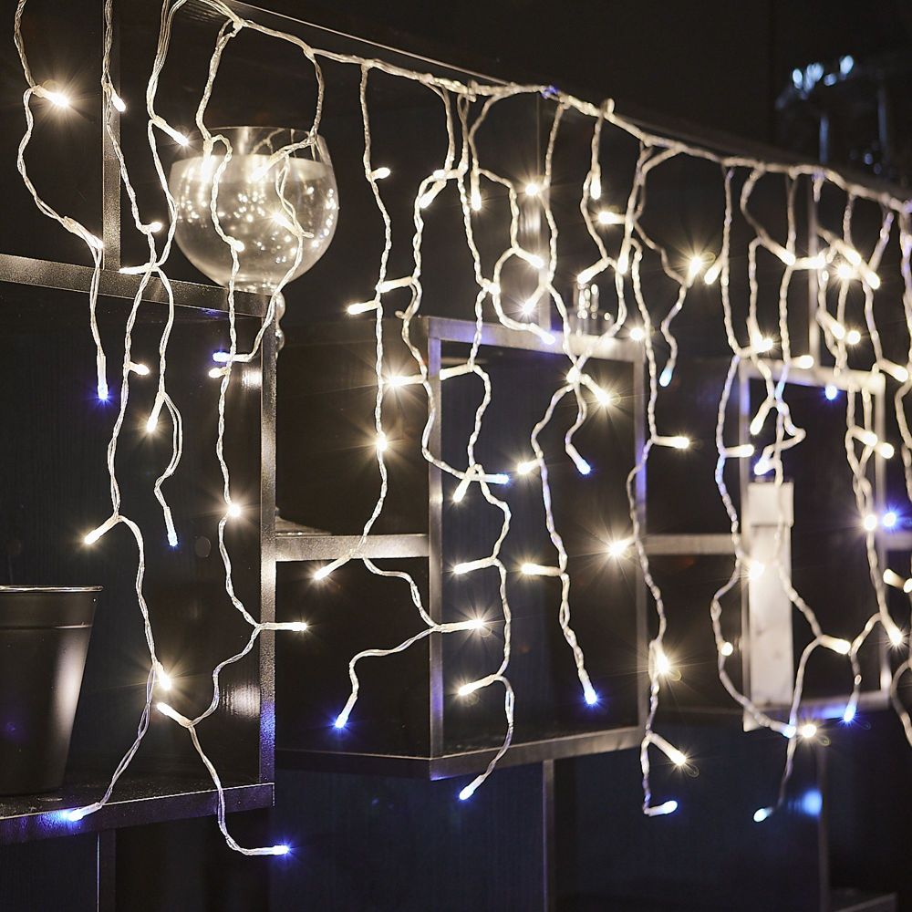 ULD-B25006-440-TTK WARMWHITE-WHITE IP44 Бахрома светодиодная с эффектом мерцания. 25м. Соединяемая. 440 светодиодов. Теплый белый и белый свет. Провод прозрачный. ТМ Uniel