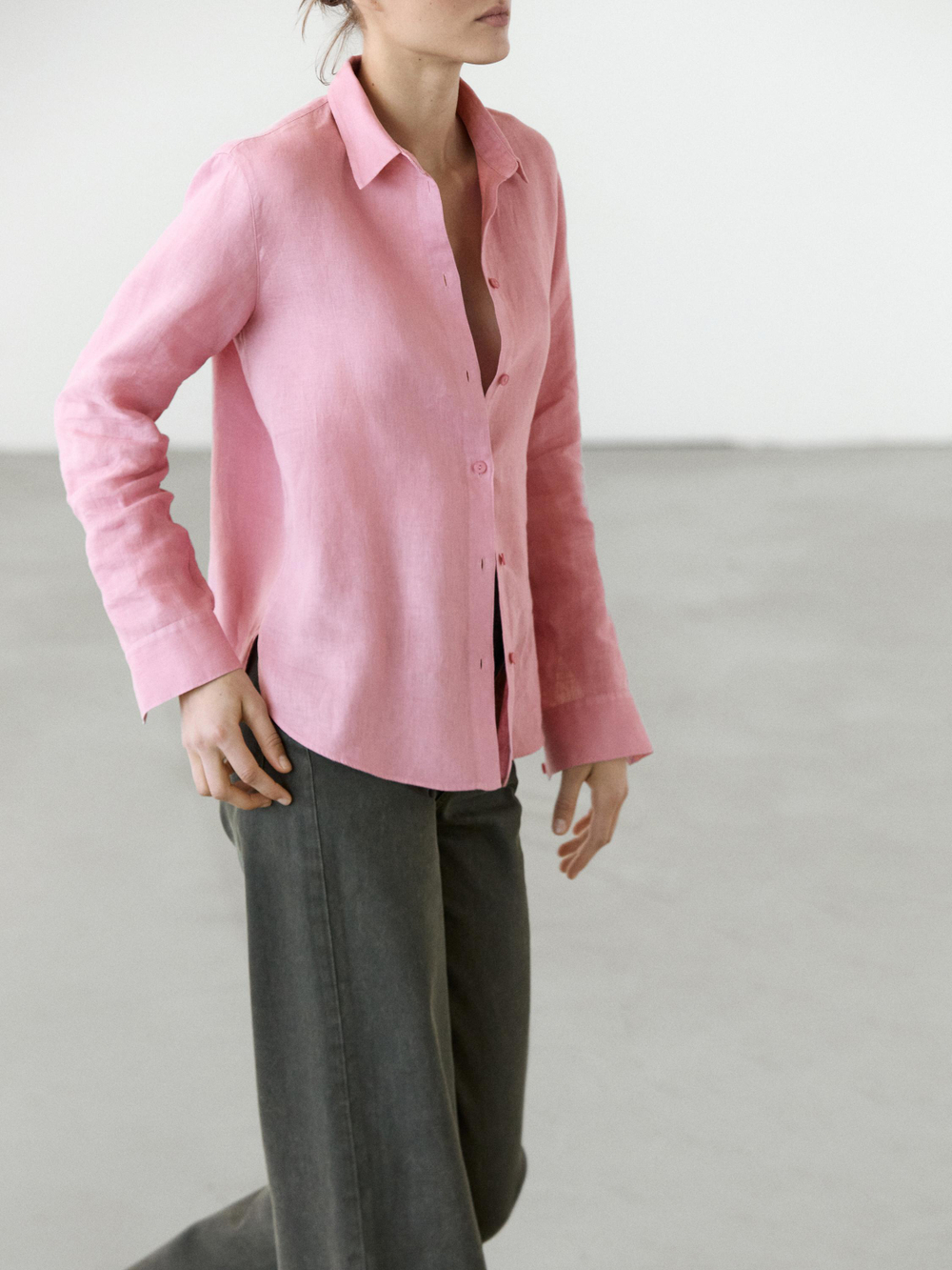 Massimo Dutti Свободная рубашка из 100% льна, цвет глины