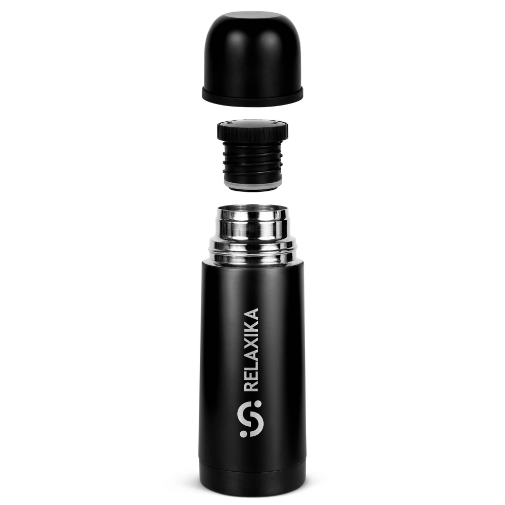 Термос Relaxika 101 (0,35 литра), черный (стикерпак "Красоты России")