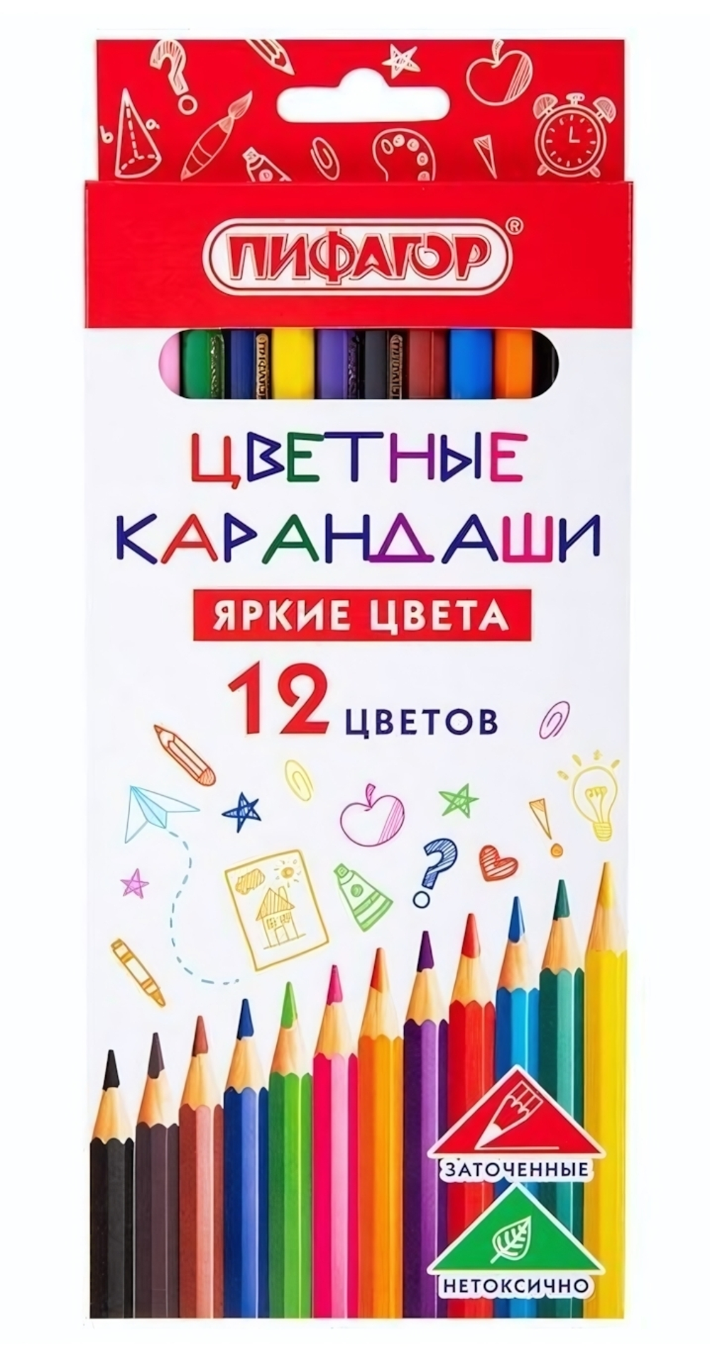 Карандаши цветные 12цв,шестигранные ЭКО "КЛАССИК" (Пифагор)