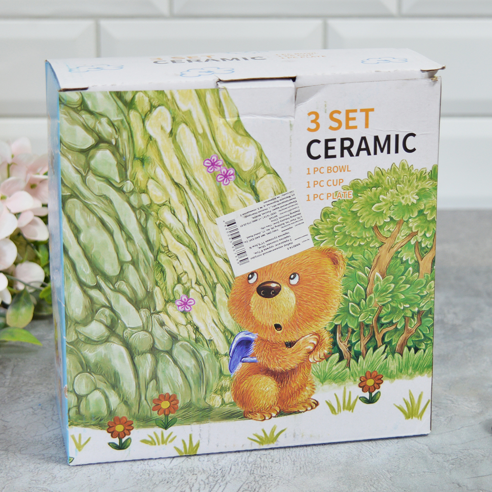 Набор керамической посуды 3 предмета: кружка 8*7см, тарелка плоская 18см, тарелка суповая 11*5,5см N