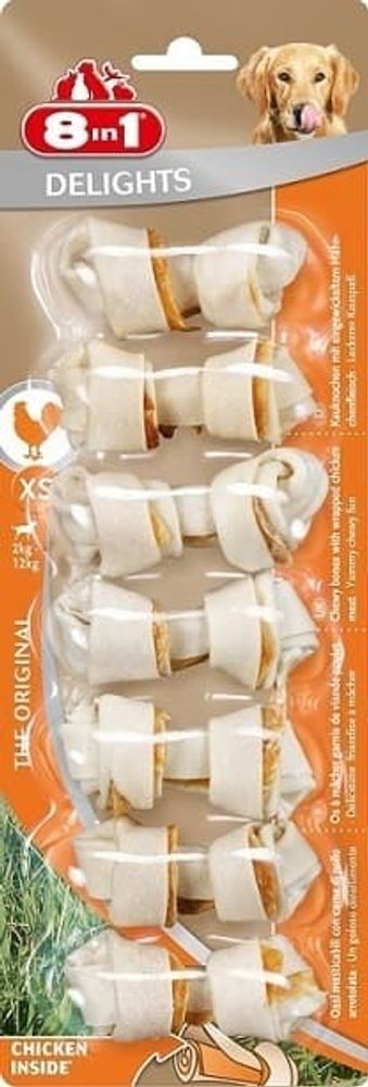 8in1 Delights Bones XS/7,5 см (7 шт. на блистере) жевательные коcточки д/мелких собак, с куриным мяс