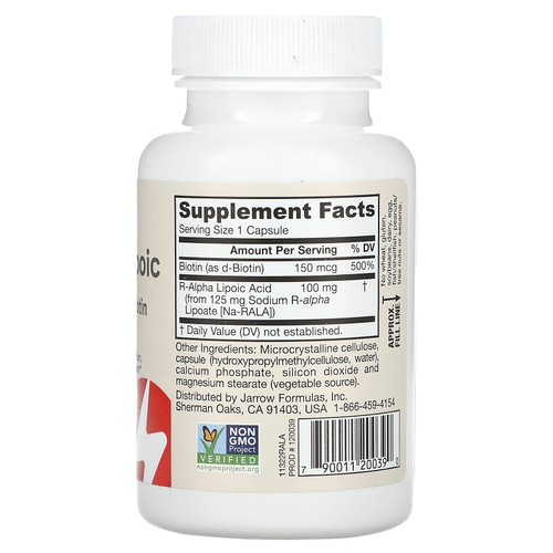 Jarrow Formulas, R-альфа-липоевая кислота Best, 100 мг, 60 растительных капсул