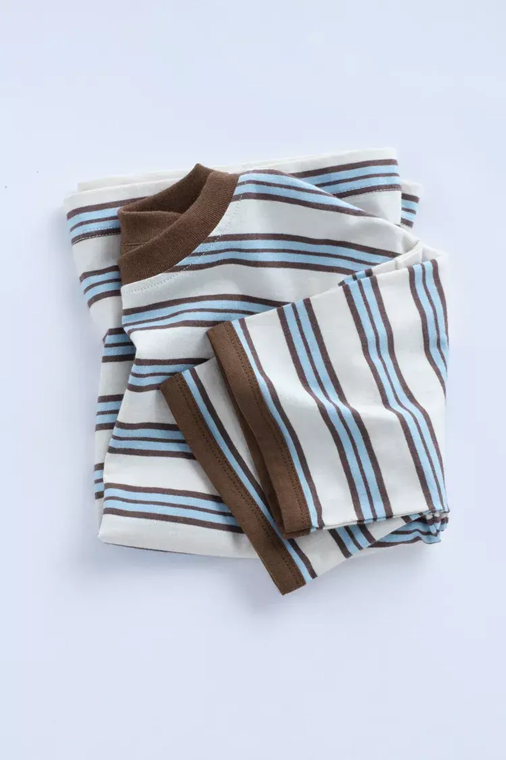 ZARA ФУТБОЛКА В ПОЛОСКУ С КОНТРАСТНЫМИ КРОМКАМИ — TIMELESZ, КОРИЧНЕВЫЙ-СИНИЙ