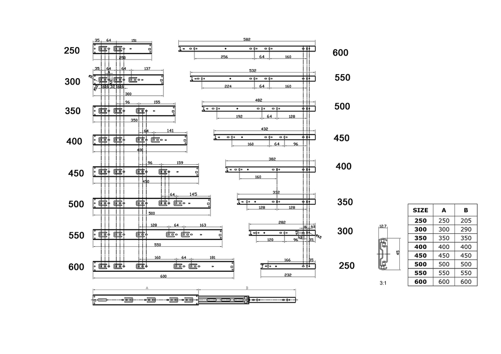 Шариковая направляющая PUSH TO OPEN 45х350 LID