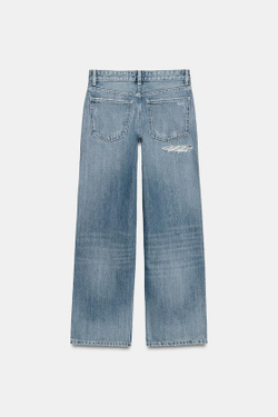 ZARA ДЖИНСЫ TRF ПРЯМОГО КРОЯ С НИЗКОЙ ПОСАДКОЙ И БЛЕСТКАМИ, МОРСКОЙ СИНИЙ