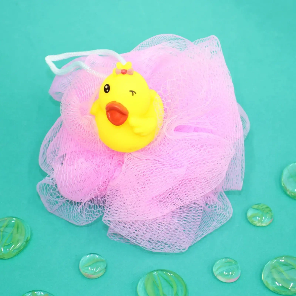 Мочалка-шар для тела полипропиленовая детская «Baby Boom - Утя», цвет розовый, 20гр, d-11см