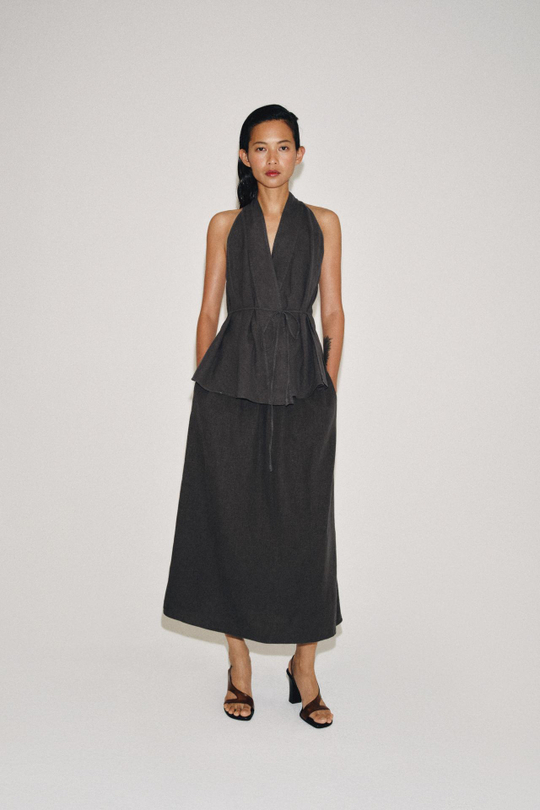 ZARA ДЛИННАЯ ЮБКА ИЗ ЛЬНА — ZW COLLECTION, АНТРАЦИТОВО-СЕРЫЙ