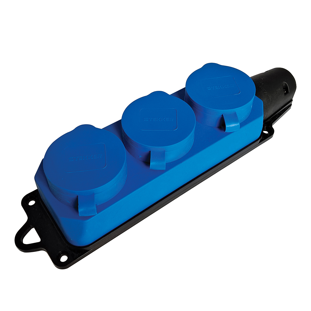 Розетка переносная 3-местная c/з STEKKER, RST16-23-44-4, 250В, 16А, IP44, синий 49403