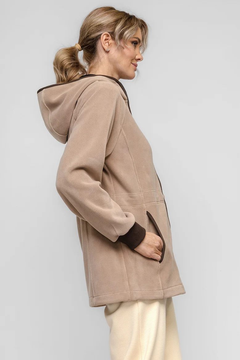 Куртка удлинённая с капюшоном, женская, ткань Джерси-Флис