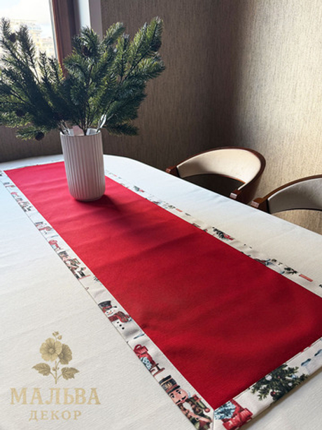 Декоративная дорожка на стол "Новый год" 140х40 см из ткани Duck