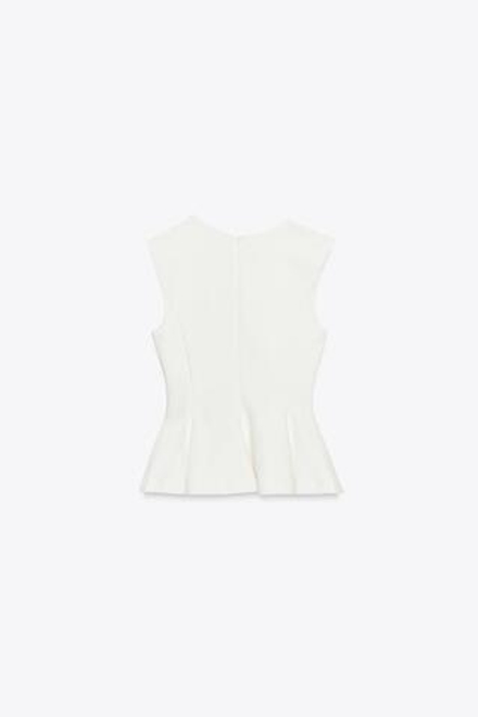 ZARA ТОП С БАСКОЙ БЕЗ РУКАВОВ, БЕЛЫЙ