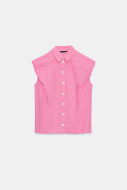ZARA РУБАШКА С ОБЪЕМНЫМИ РУКАВАМИ, РОЗОВЫЙ/БЕЛЫЙ