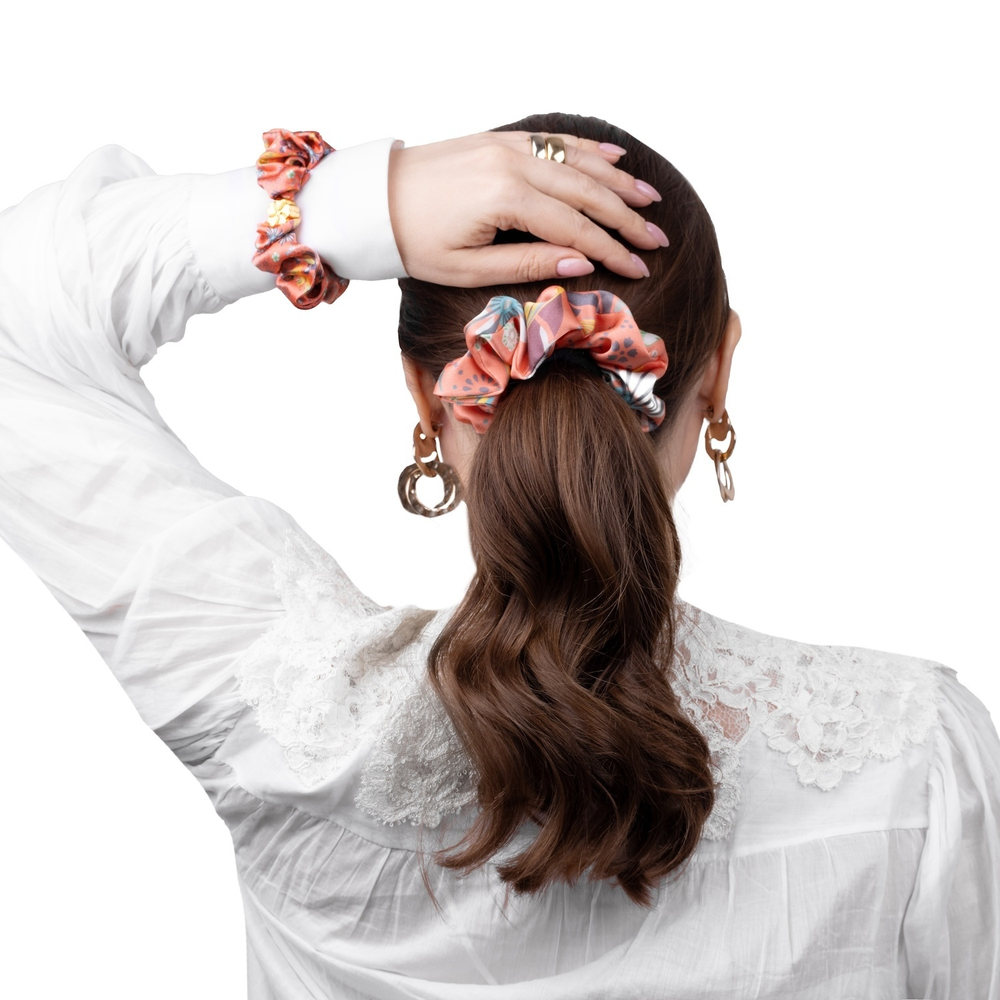 Комплект шелковых резинок для волос Mollen Оммаж розово-коралловый