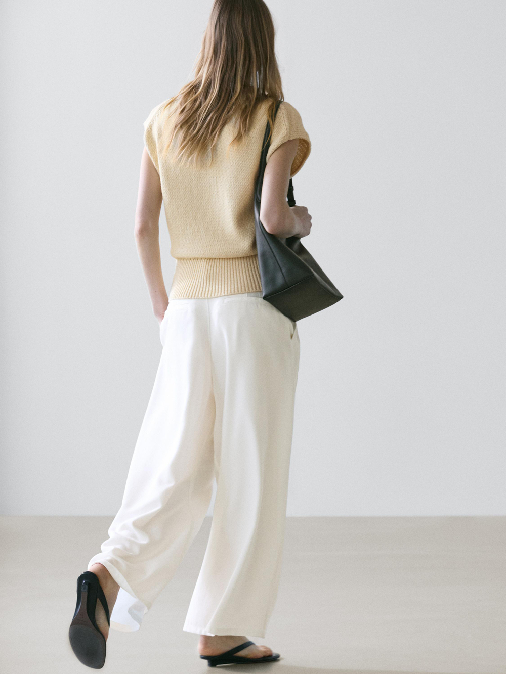 Massimo Dutti Широкие плиссированные брюки, белый