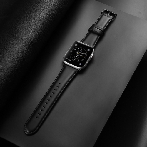 Ремешок из натуральной кожи черного цвета от Dux Ducis для смарт часов Apple Watch 38, 40, 41 и 42мм, серия Business Series
