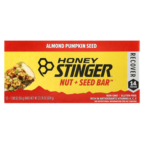 Honey Stinger, Nut + Seed Bar ™, миндальные тыквенные семечки, 12 батончиков по 56 г (1,98 унции)
