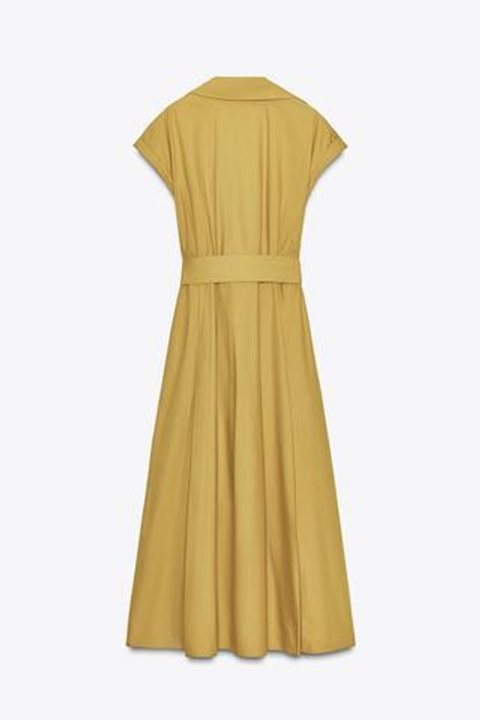 ZARA ПЛАТЬЕ МИДИ ИЗ ПОПЛИНА, ГОРЧИЧНЫЙ