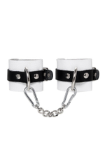 Бело-черные кожаные наручники с одним ремешком с люверсами