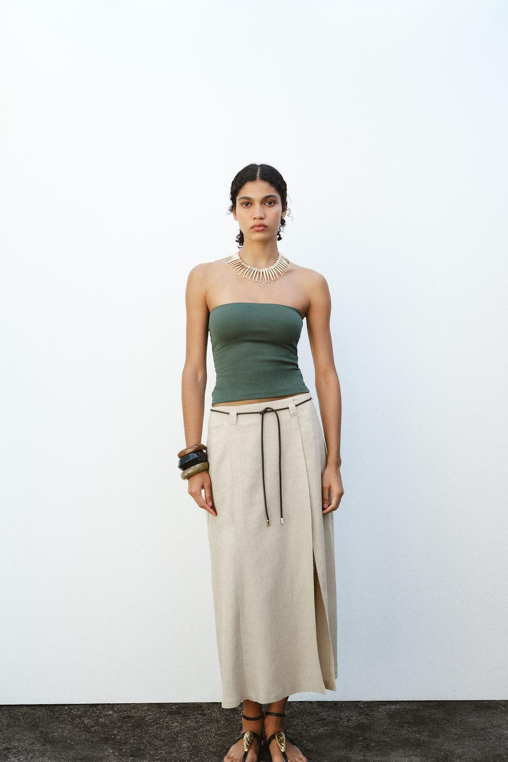 ZARA ТОП БЕЗ БРЕТЕЛЕЙ, ЗЕЛЕНЫЙ