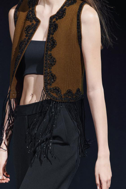 ZARA ТРИКОТАЖНЫЙ ЖИЛЕТ С БИСЕРОМ, КОРИЧНЕВЫЙ