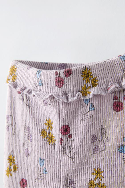 ZARA РАСКЛЕШЕННЫЕ ЛЕГИНСЫ ИЗ ТКАНИ С ЦВЕТОЧНЫМ ПРИНТОМ, ТЕМНАЯ МАЛЬВА