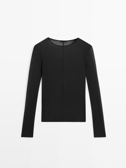 Massimo Dutti Шелковая футболка с длинными рукавами, черный