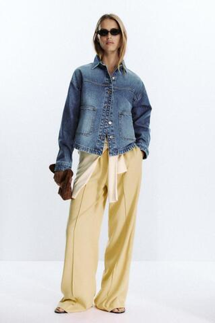 ZARA ШИРОКИЕ БРЮКИ С ДЕКОРАТИВНОЙ СТРОЧКОЙ, ЖЕЛТЫЙ