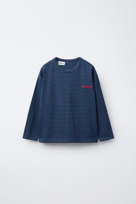 ZARA ФУТБОЛКА В ПОЛОСКУ С ВЫШИВКОЙ SNOOPY PEANUTS™, СИНИЙ/ЧЕРНЫЙ