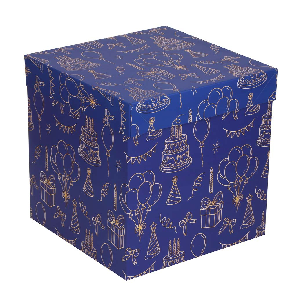 Коробка складная 22x22x22см, бумага, 4 дизайна