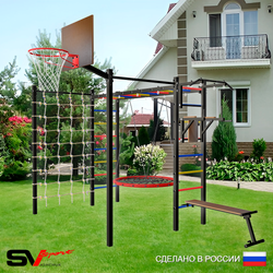 Уличная шведская стенка Sv Sport рукоход с комплектом турник прямой 2шт У5256К (Турник/Брусья/Скамья/Гнездо 80см/Щит баскет/Сетка)