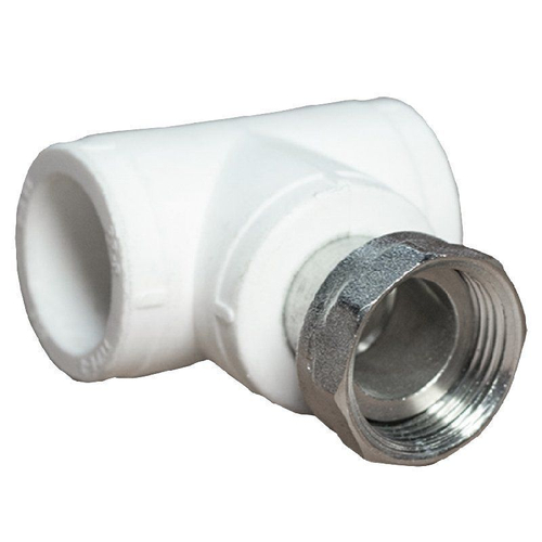 Тройник комбинированный ПП 25-1'' PN 25, с накидной гайкой, белый, Valfex