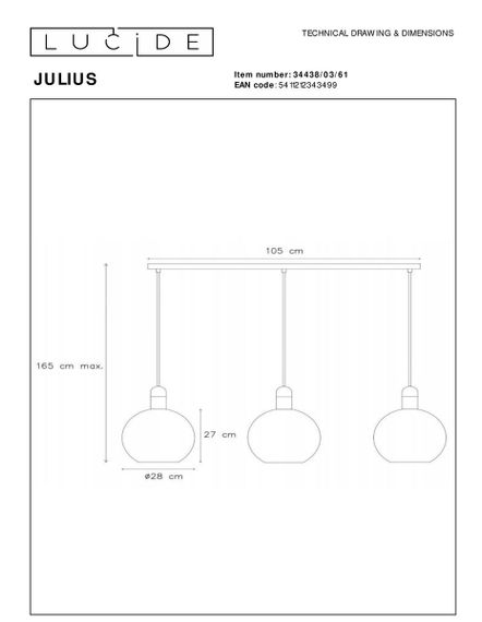 Подвесной светильник Lucide Julius 34438/03/61
