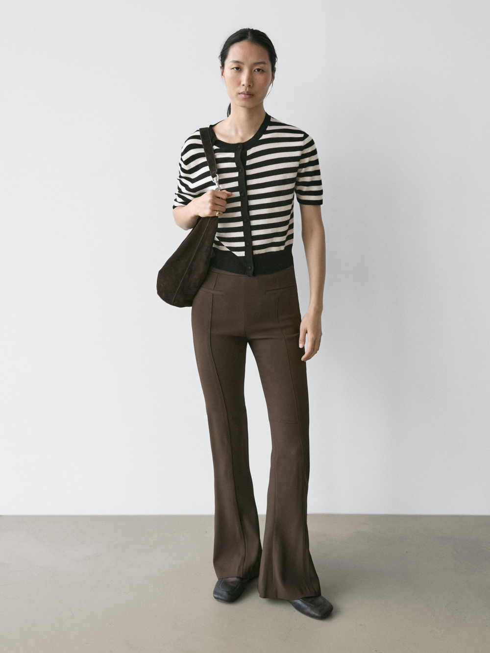 Massimo Dutti Кардиган в полоску с короткими рукавами, черный