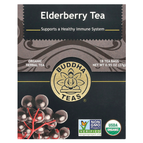 Buddha Teas, Органический травяной чай, бузина, 18 чайных пакетиков, 27 г (0,95 унции)