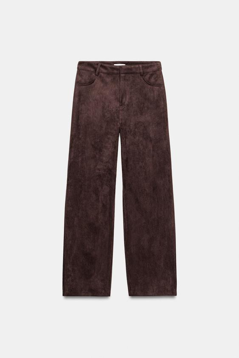 ZARA БРЮКИ ИЗ ИСКУССТВЕННОЙ ЗАМШИ, ШОКОЛАДНО-КОРИЧНЕВЫЙ